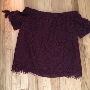 Francesca’s Maroon Lace off the shoulder top
